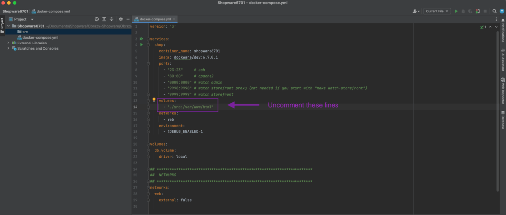 docker uncomment lines